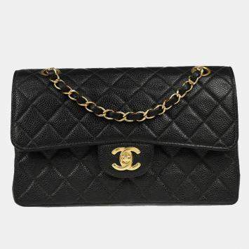 Pre Owned Chanel Black Calfskin Small Classic Double Flap Shoulder Bag
