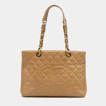 Pre Owned Chanel Beige Caviar Grand Shopping Tote