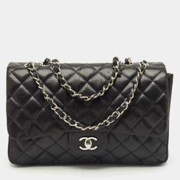Pre Owned Chanel Black Quilted Leather Jumbo Classic Single Flap Bag