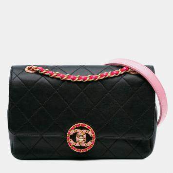 Pre Owned Chanel Black/Pink Quilted Calfskin CC Chain Logo Crossbody