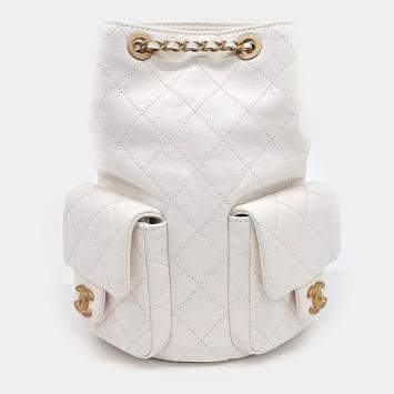Chanel White Leather lambskin backpack