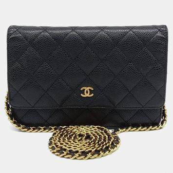 Chanel Black Leather Caviar WOC Mini Crossbody Bag