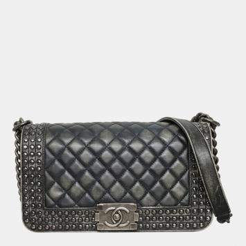 Pre Owned Chanel Black Leather Medium Dallas Boy Bag
