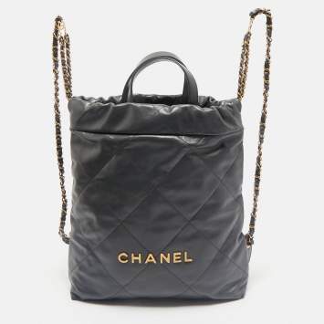 Chanel Dark Grey Quilted Leather 22 Backpack