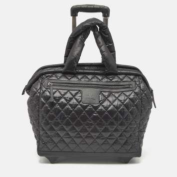 Pre Owned Chanel Black Quilted Nylon Coco Cocoon Rolling Trolley Case