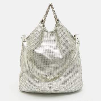 Chanel Silver Perforated Leather Rodeo Drive Hobo
