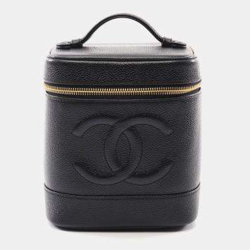 Chanel Black Grained Calfskin Leather  Coco Mark Vanity Handbag 