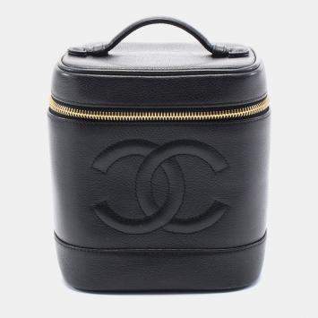Chanel Black Grained Galfskin Leather Coco Mark Vanity Handbag 