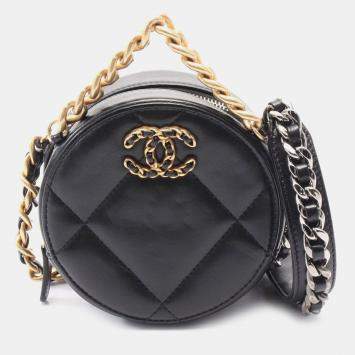 Chanel Black Quilted Goatskin Chanel 19 Round Clutch With Chain 