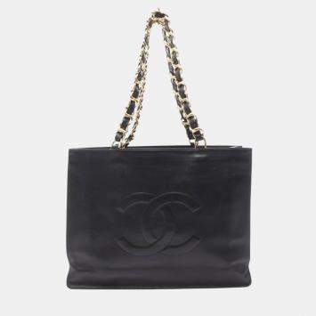 Chanel Black  Lambskin Vintage CC Chain Tote Bag XL 