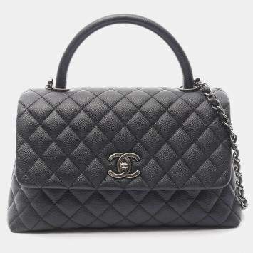 Chanel Black Caviar Quilted Coco Handle Flap Bag