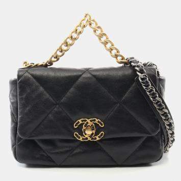 Chanel Black Lambskin Leather Medium 19 Flap Bag