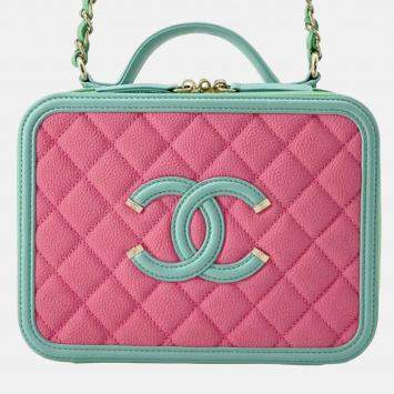 Chanel Green/Pink Medium Tricolor Caviar CC Filigree Vanity Case