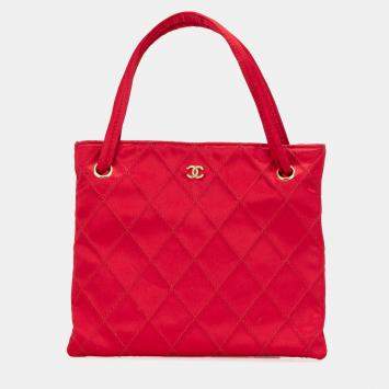 Chanel Red CC Quilted Satin Handbag
