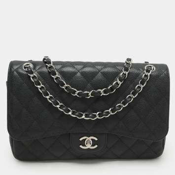 Pre Owned Chanel Black Quilted Leather Jumbo Classic Double Flap Bag