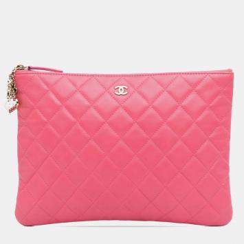 Chanel Pink Medium Quilted Lambskin Casino Charms O Case Clutch
