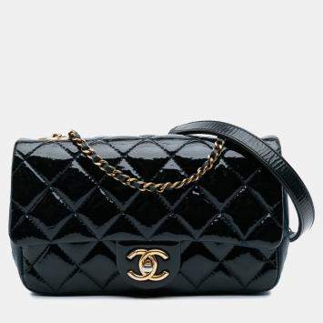 Pre Owned Chanel Navy Blue Paris-Salzburg Small Patent and Goatskin CC Eyelet Flap