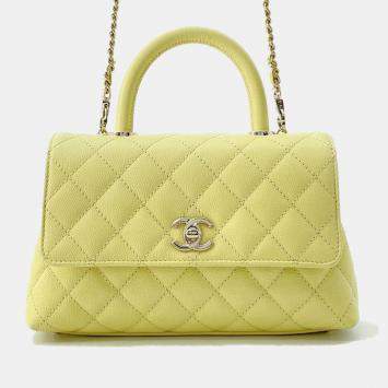 Chanel Yellow Caviar Leather Coco Handle 2Way Handbag XS