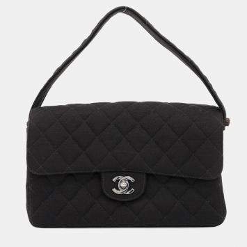 Chanel Black Cotton Matelasse Double Face Handbag
