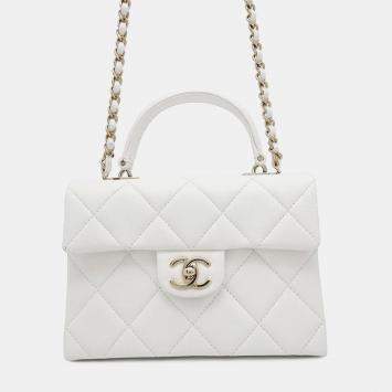 Chanel Matelasse 2Way Top Handle White Caviar Leather