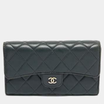 Chanel Grey Quilted Leather Classic Flap Trifold Wallet