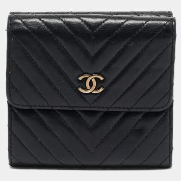 Chanel Black Chevron Leather CC Compact Wallet
