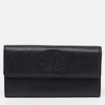 Pre Owned Chanel Black Caviar Leather CC Timeless Continental Wallet