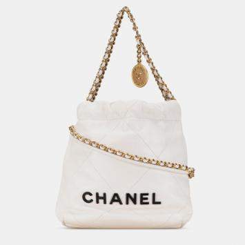 Chanel White Mini Shiny Calfskin 22 Hobo