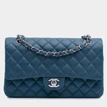 Chanel Blue Medium Classic Lambskin Double Flap