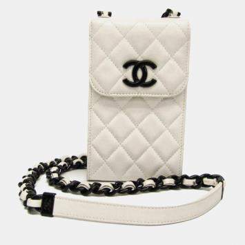 Pre Owned Chanel Black White Grained Calfskin Plastic Shoulder Bag
