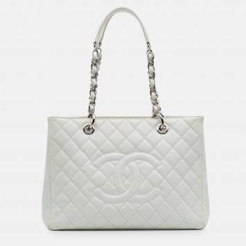 Pre Owned Chanel White Caviar Grand Shopping Tote