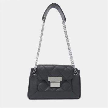 Pre Owned Chanel Accordion Black Leather Shoulder Bag