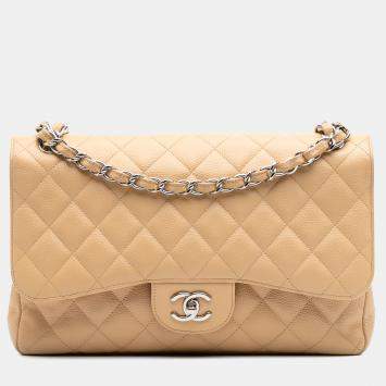 Pre Owned Chanel Jumbo Classic Caviar Double Flap Bag