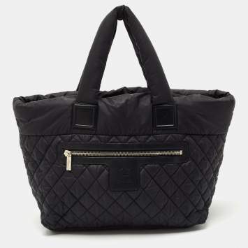 Pre Owned Chanel Black Quilted Nylon Coco Cocoon Tote