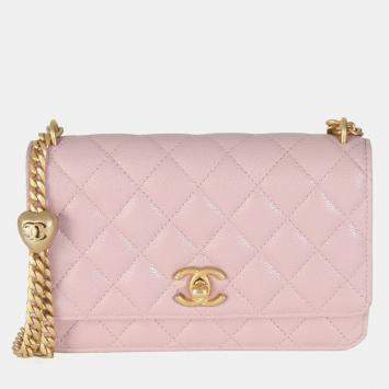 Chanel Pink Quilted Caviar Sweetheart Wallet On Chain