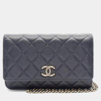 Pre Owned Chanel CLassic Navy Leather Wallet on Chain