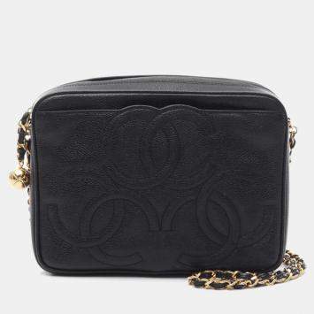 Pre Owned Chanel Triple CC Black Leather Chain Camera Bag