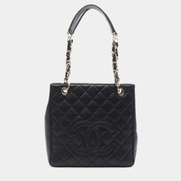 Pre Owned Chanel PST Black Leather Tote Bag