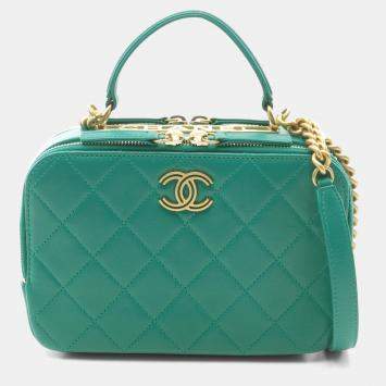 Chanel Vanity Green Quilted Leather Top Handle Bag