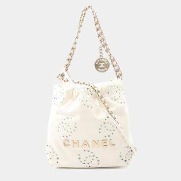 Pre Owned Chanel 22 Mini White Leather Crossbody Bag