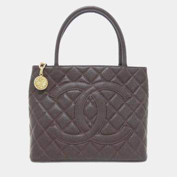 Chanel Medallion Brown Grained Calfskin Leather Tote Bag