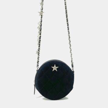 Pre Owned Chanel Star Round Quilted Suede with Crystal Embellished Charms Clutch with Chain 
