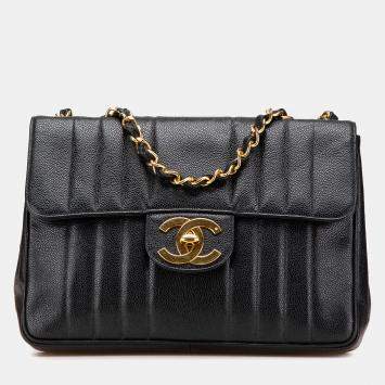 Pre Owned Chanel Black Jumbo XL Caviar Mademoiselle Flap