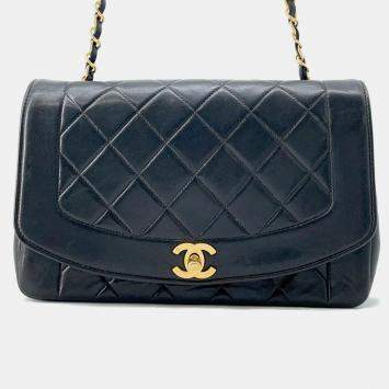 Pre Owned Chanel Diana Chain Black Lambskin Shoulder Bag 
