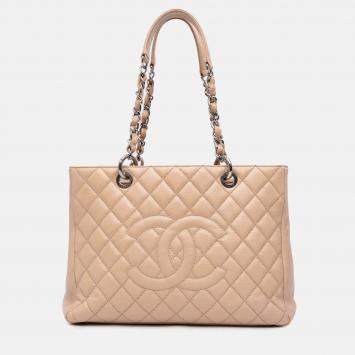 Pre Owned Chanel Beige Caviar Grand Shopping Tote