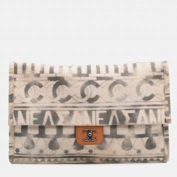 Pre Owned Chanel Beige/Grey Canvas Iliad Flap Clutch
