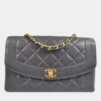 Chanel Diana Medium Black Caviar Leather Chain Shoulder Bag