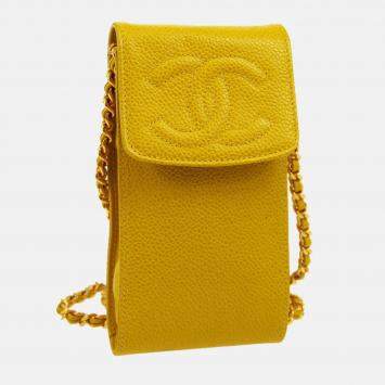 Pre Owned Chanel Yellow Calfskin Timeless Pochette Phone Case