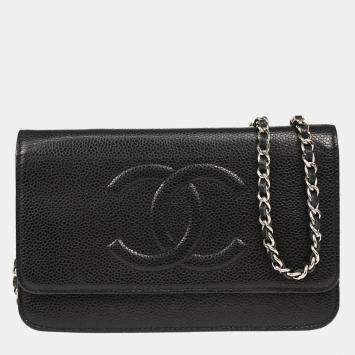 Chanel Black Calfskin Timeless WOC Shoulder Wallet Bag