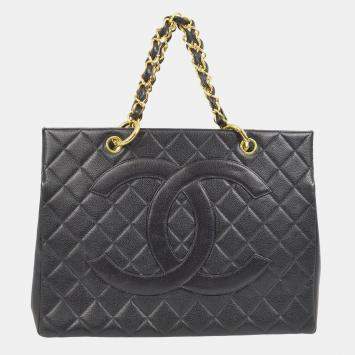 Pre Owned Chanel Interlocking CC Black Calfskin Tote Chain Bag